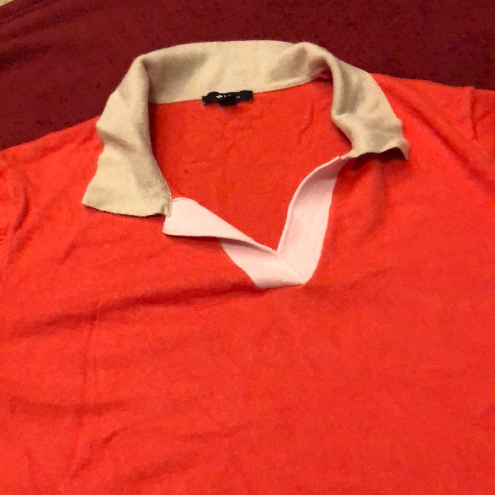Ann Klein Orange short sleeve sweater, tan collar, XL